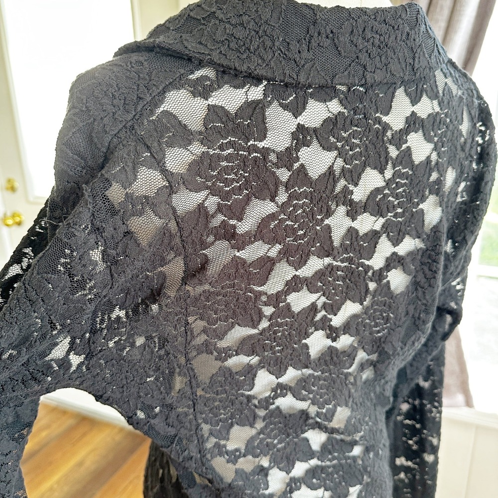 INC Women Blazer M Black Lace Sheer Floral Hook Eye Gothic Romantic Dressy - Picture 5 of 8